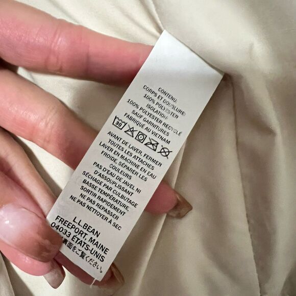 LL Bean Diamond Quilted Jacket Womens Large Ivory Snap Chore Classic Lightweight - Picture 7 of 8